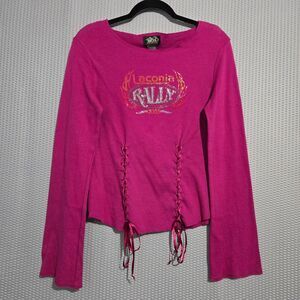 Biker Design Womens Pink Sparkly Rhinestone Long Sleeve Sweater Size XL Biker